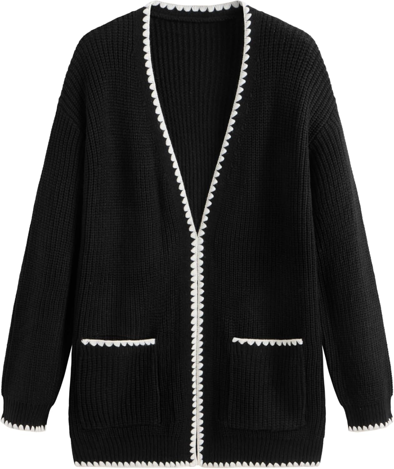 CIDER Knit V-Neck Solid Contrasting Binding Cardigan