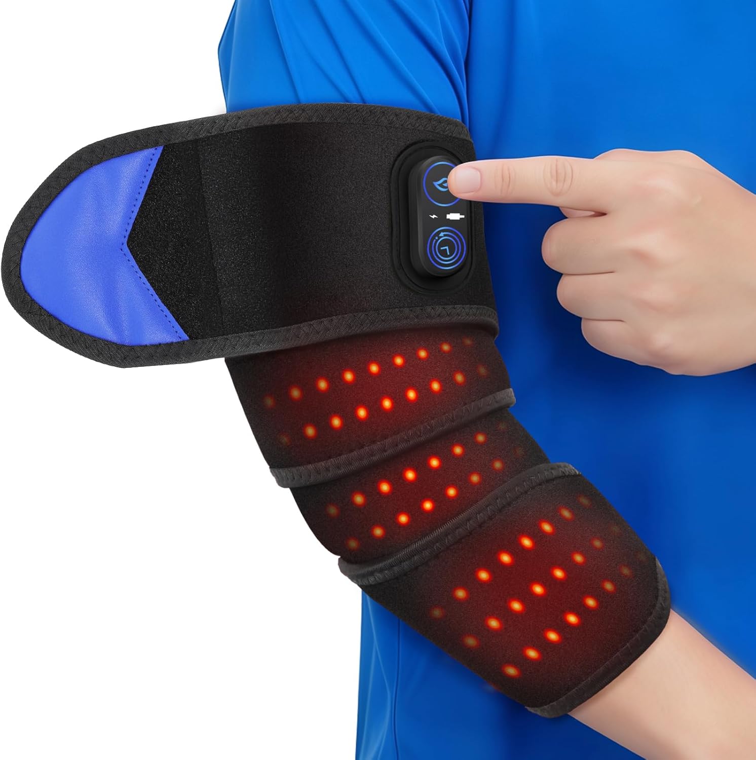 Cordless Arm Heating Pad Wrap with Red Light, 5000mAh Elbow Heating Pad Wrap, Fast Heating, Heated Elbow Arm Sleeve with 3 Heat & Timing Settings