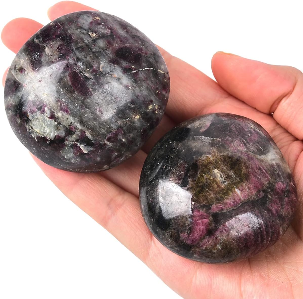 JIC Gem 2 Pcs Polished Rubellite Tourmaline Palm Stones Pocket Worry Stones Crystal Healing Irregular Gemstone Chakra Reiki 2 Inch