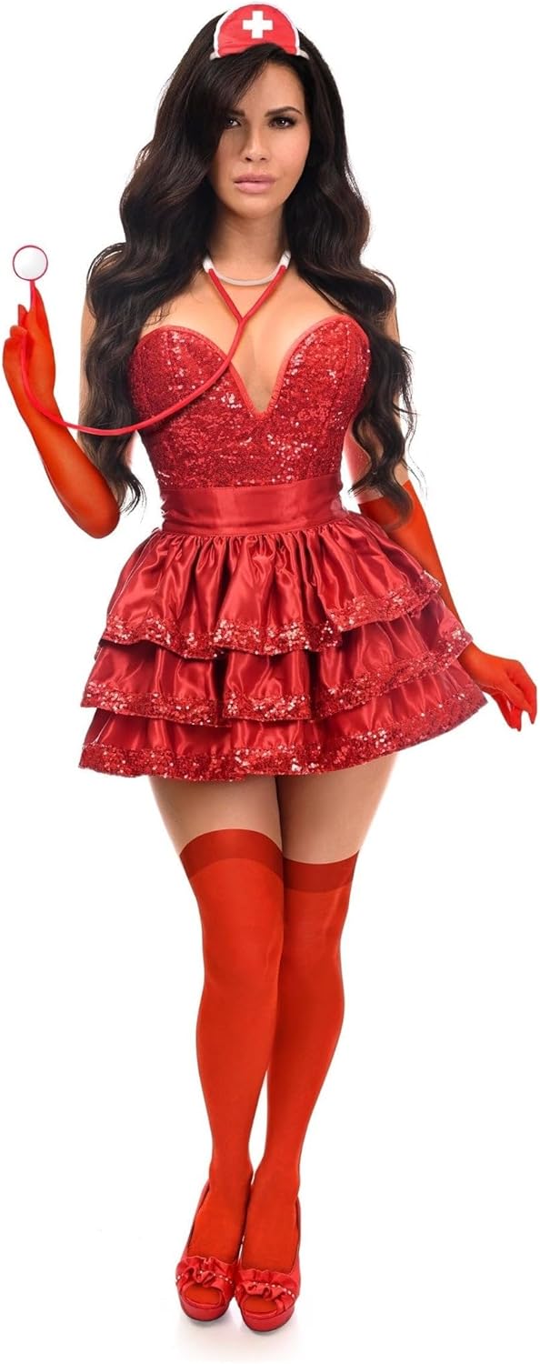 Daisy corsets womens Daisy Corsets Top Drawer 5 Pc Red Sequin Nurse Corset Costume