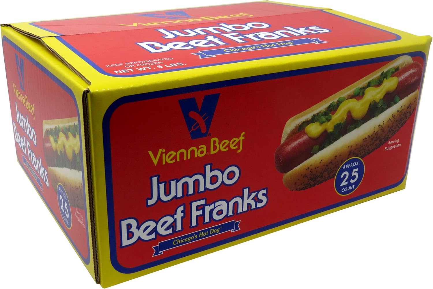 Vienna® Beef Jumbo Skinless Franks 6" 5:1 5 lbs. (25 total Franks)