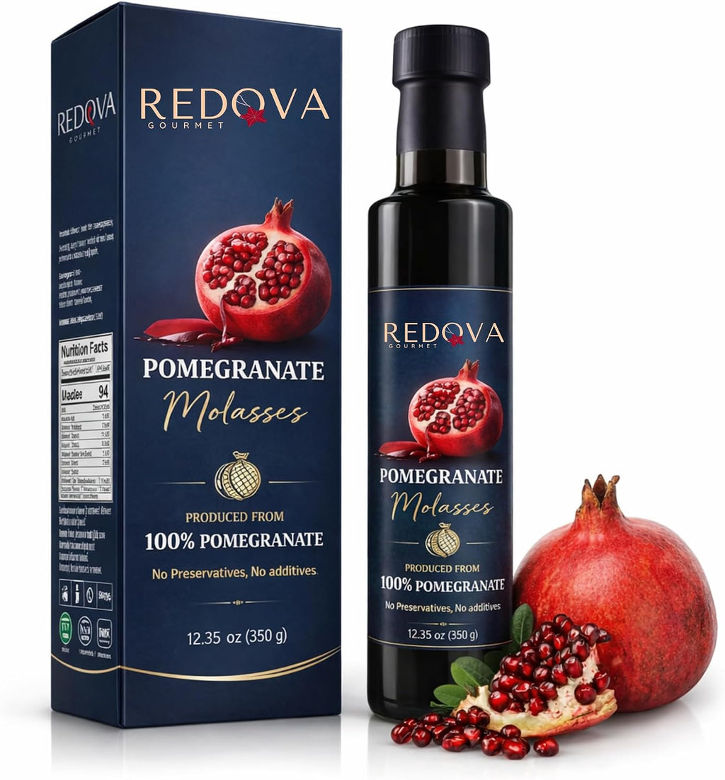 REDOVA Traditional Pomegranate Molasses (Nar Ekşisi) 12.35 fl oz (350 ml) – One Ingredient, No Added Sugar – Naturally Tart Turkish Pomegranate Molasses for Salads, Marinades & Savory Cooking