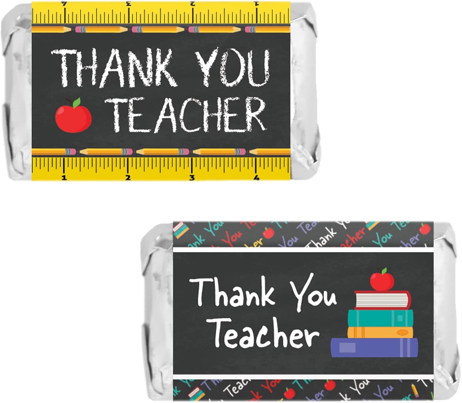 Teacher Appreciation Mini Candy Bar Wrappers – 42 Thank You Teacher Labels (2.5" x 1.25") – Candy Favor Stickers for Appreciation Week and End-of-Year Gifts