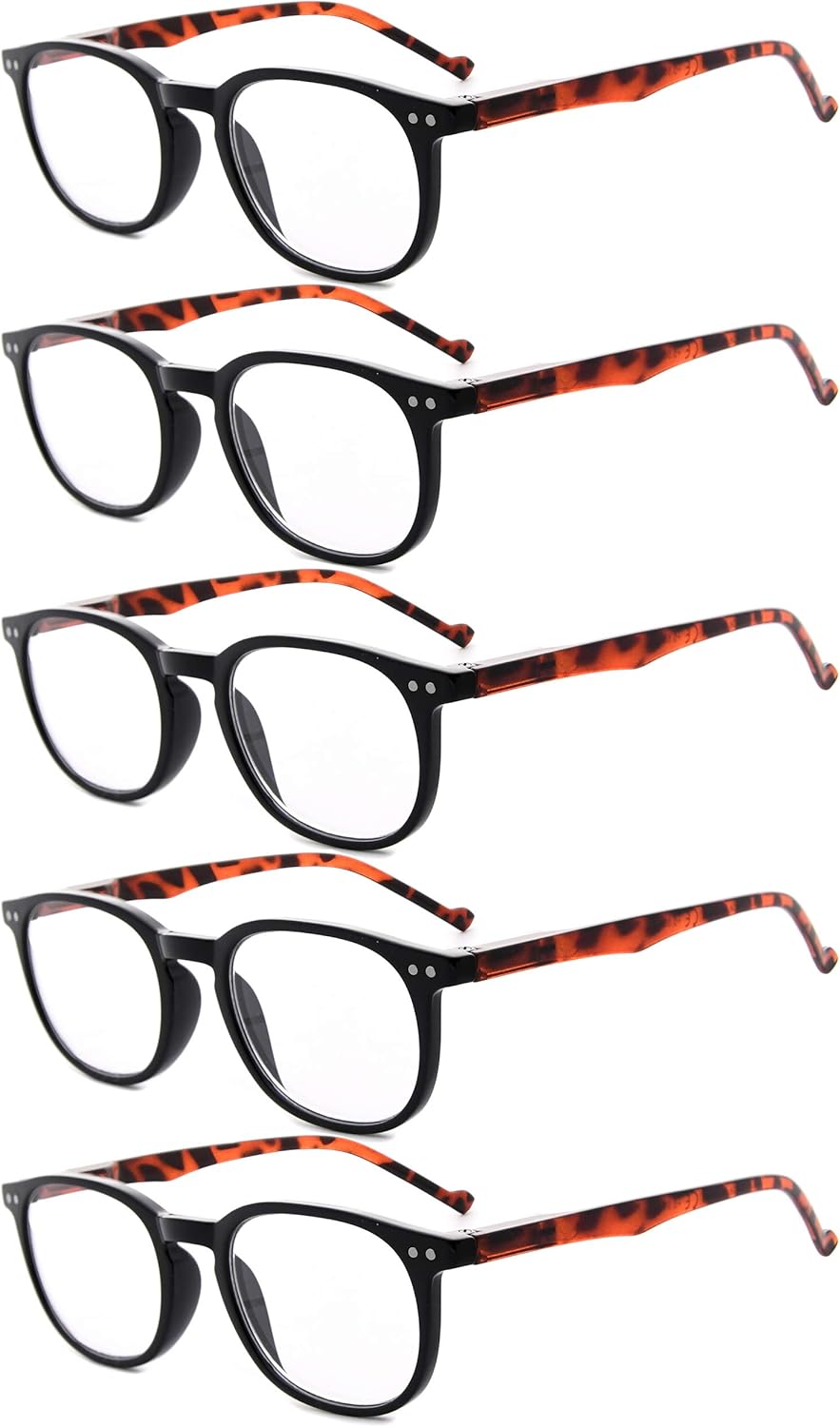 Eyekepper 5-Pack Spring Hinges 80's Classic Reading Glasses Black Frame Tortoise Arm +3.50