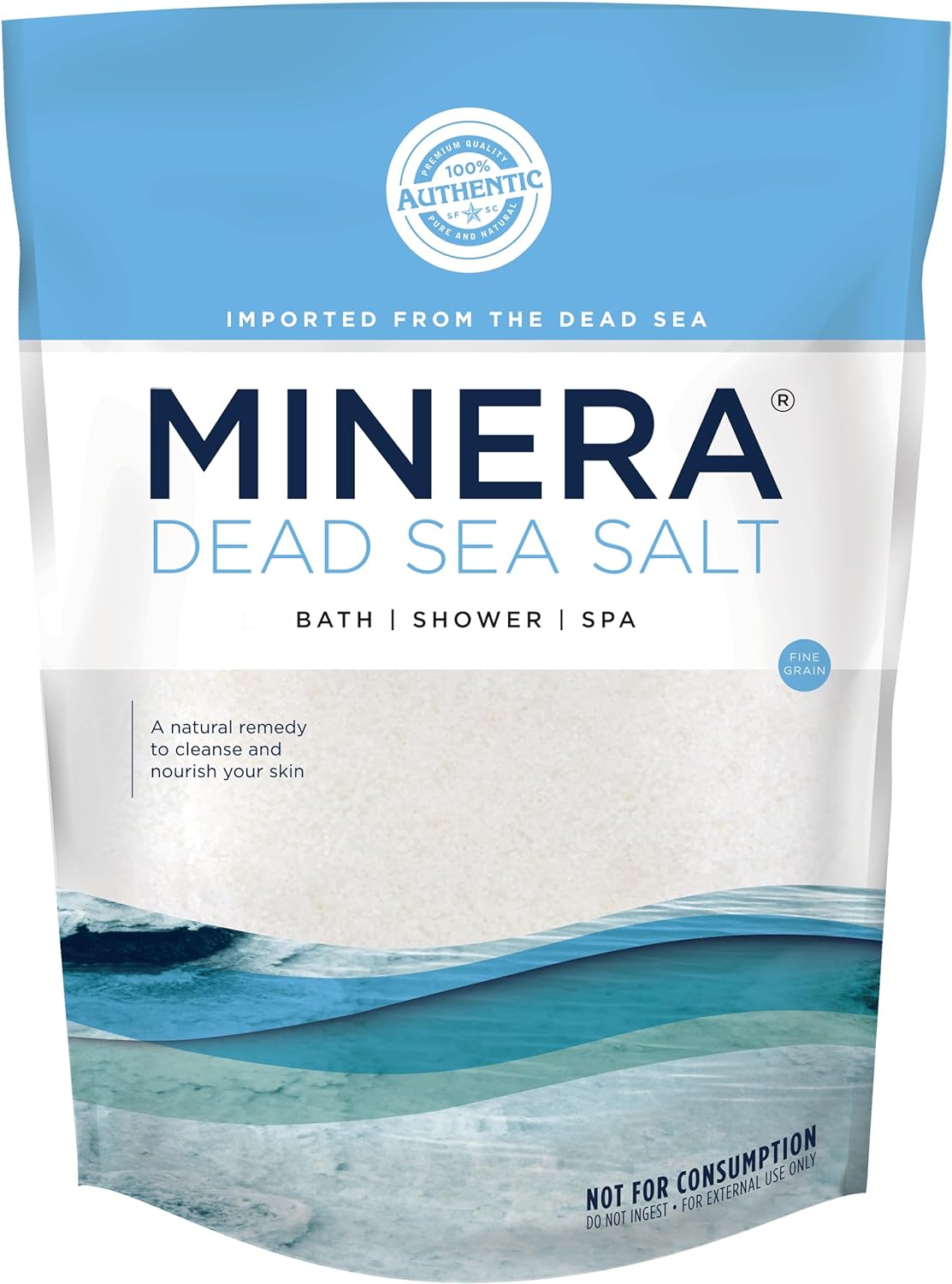 Minera Fine Grain Dead Sea Salt for Bath & Foot Soaks – 5 lbs, Fast-Dissolving, 100% Pure and Natural, Unscented, Skin-Softening Sea Salt