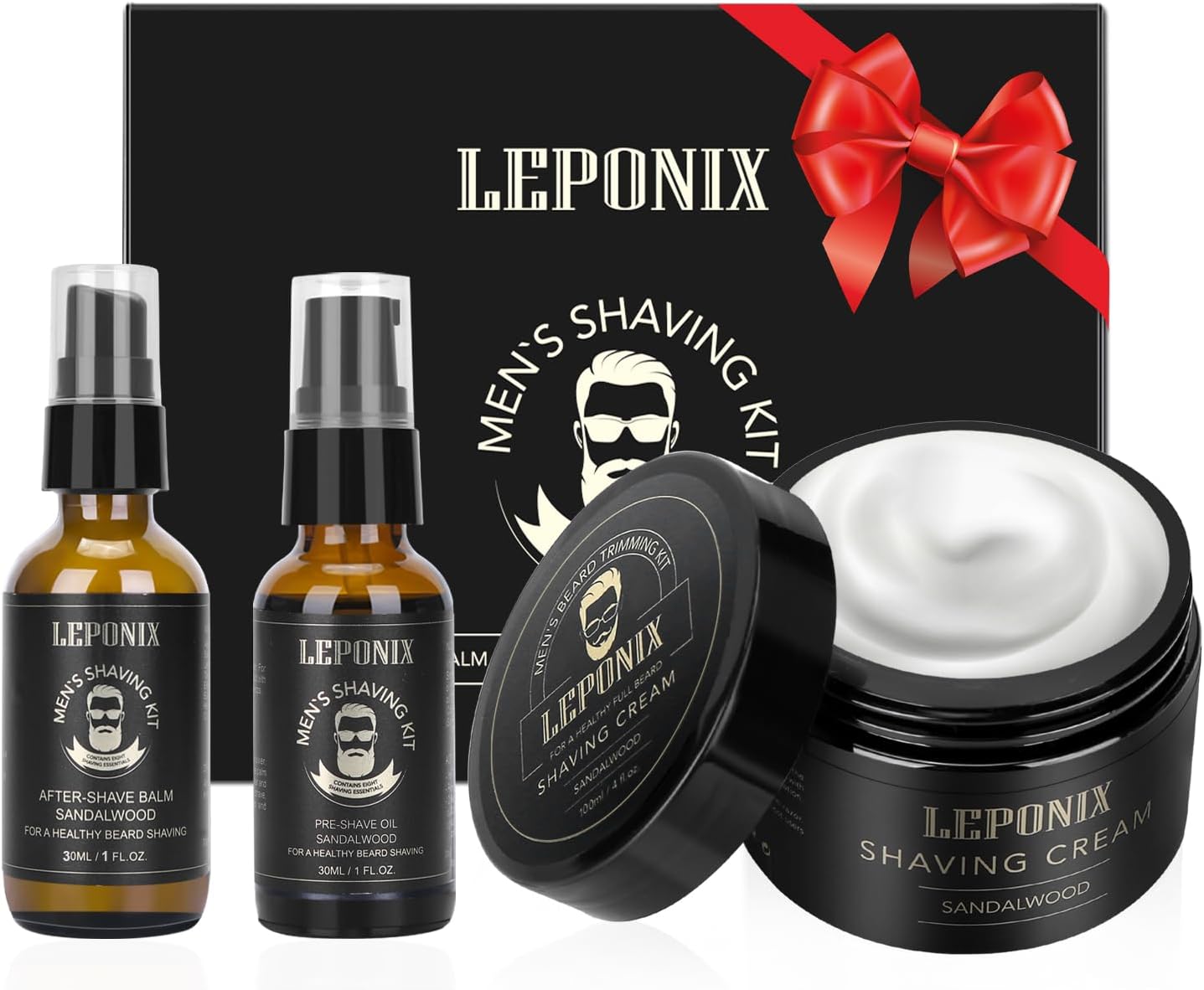 Mens Shaving Kit - Sandalwood Shaving Cream, After Shave Lotion & Pre Shave Oil - Fights Razor Burn, Nicks & Cuts - Luxury Grooming Essentials for Men - Secret Santa Gift Set Stocking Stuffers