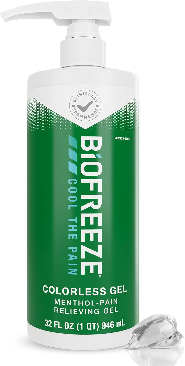 Biofreeze Gel Pain Relief, Knee & Lower Back Pain Relief, Arthritis Pain Reliever, Sore Muscle Relief, Neck Pain Relief, Cooling Joint Pain Relief, Colorless Menthol Gel 32 Fl Oz