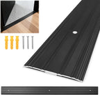 Aluminum Door Threshold - 48" L x 3" W Exterior Floor Transition Strip with Pre Drilled Holes and Expansion Screws, Non-Slip Fluted Saddle Flat Profile Threshold, Prevent Dust & Airflow, Black