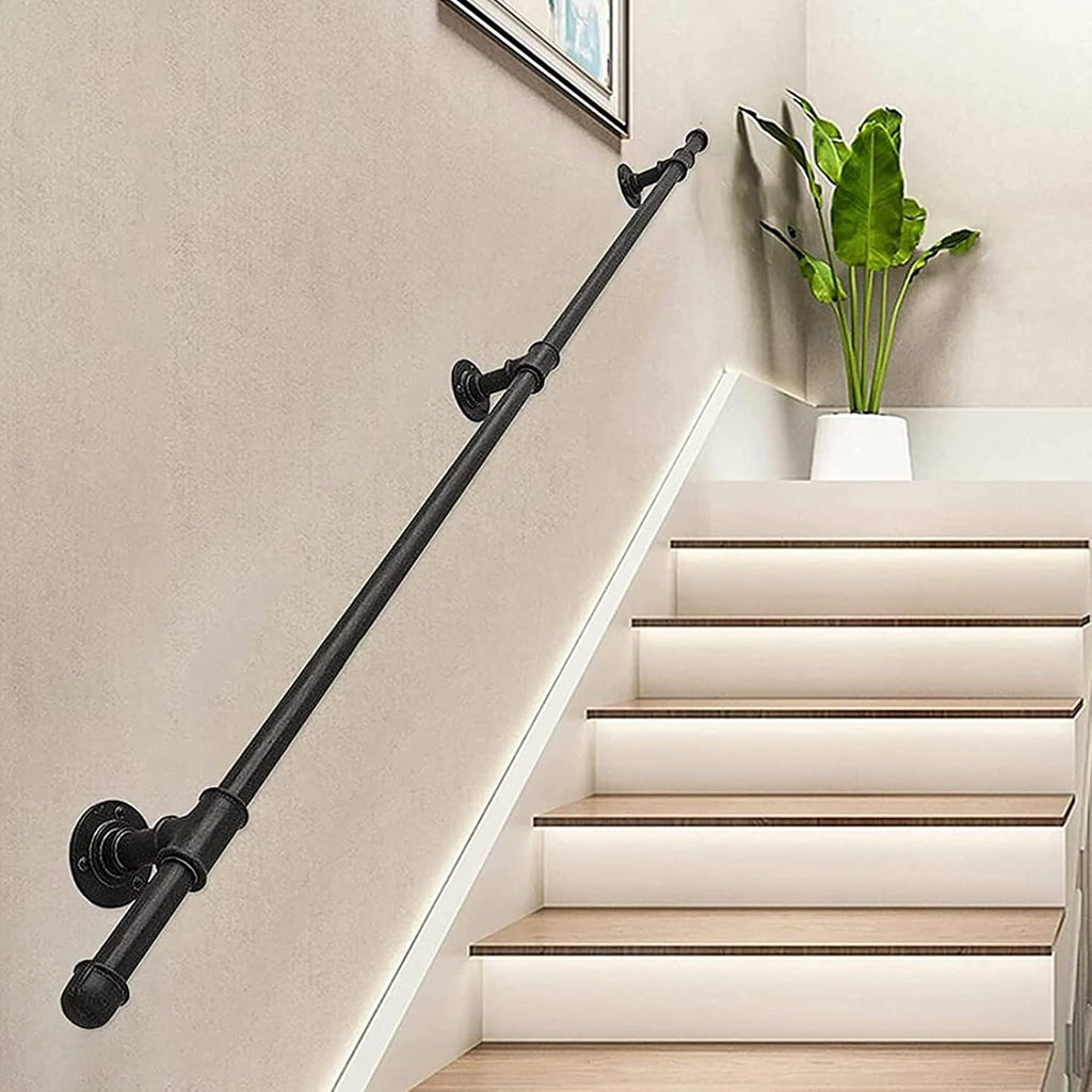 Stairs Banister Handrail - Complete Kit, Staircase Banister Hand Rails for Indoor and Outdoor Steps, Black Metal Wrought Iron External Outside Wall Mount, 30cm - 600cm Size (Size : 2ft/600m)