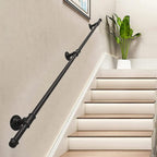 Stairs Banister Handrail - Complete Kit, Staircase Banister Hand Rails for Indoor and Outdoor Steps, Black Metal Wrought Iron External Outside Wall Mount, 30cm - 600cm Size (Size : 2ft/600m)