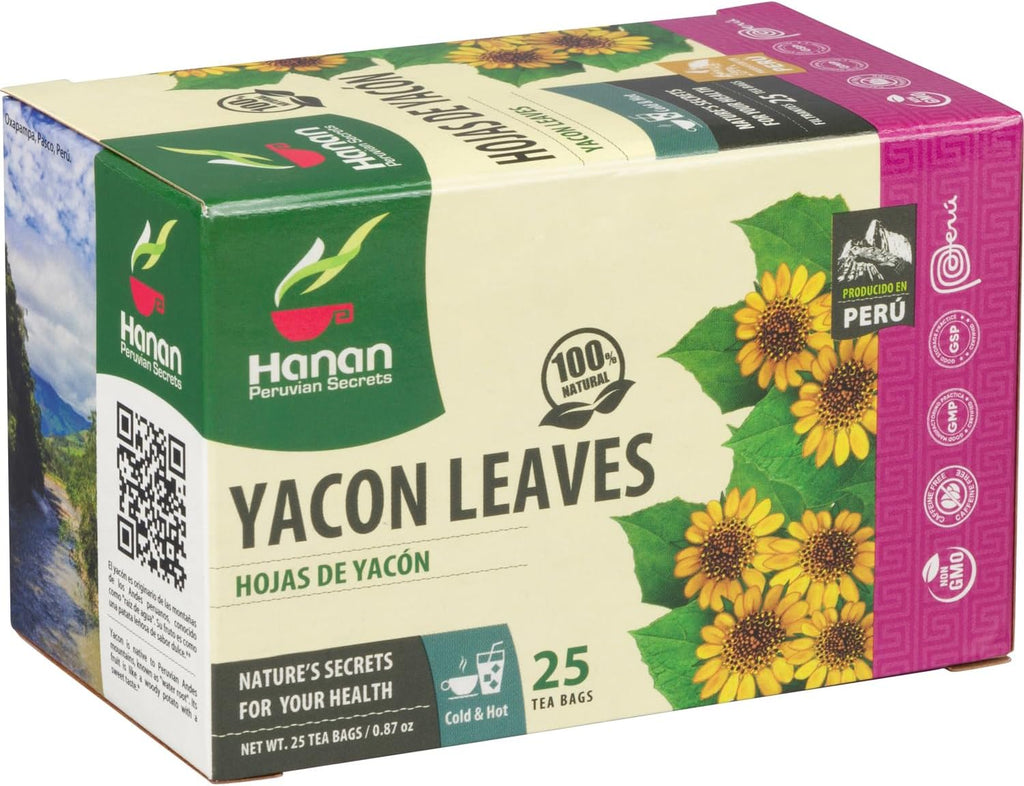 Hanan Yacon Leaf Herbal Tea - 25 Teabags of Hojas de Yacon, All Natural Leaves and Herbs from Peru