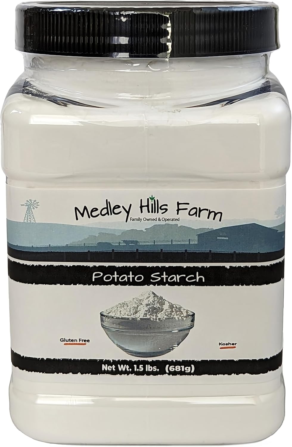 Potato starch gluten free by Medley hills farm 1.5 lbs. in Reusable Container - No Artificial Ingredients or Preservatives, Great for Thickening, Cooking and Baking - Gluten Free - Kosher