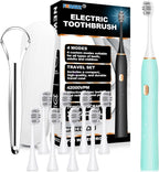 FXQQZZ Electric Toothbrush for Adults and Kids, with Tongue Scraper and Travel Case, 8 Brush Head, Smart Timer & 4 Modes Rechargeable Toothbrush, 42000 VPM Deep Clean, One Charge Last 90 Days -Blue