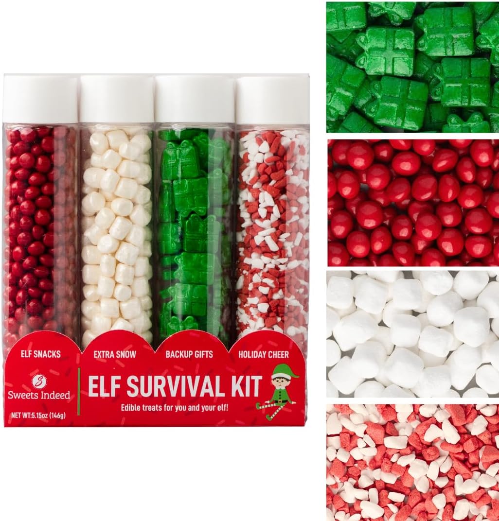 Sweets Indeed Holiday Elf Candy Topper 4-Pack – Marshmellows, Crumblefetti Candy Toppings for Ice Cream, Cupcakes, Hot Cocoa & Cookies | Fun Holiday Elf Treat for Christmas Baking, Gifts & Stocking Stuffers