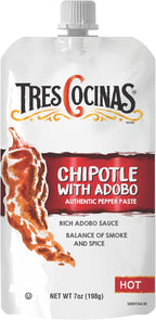 TRES COCINAS Chipotle with Adobo Pepper Paste| Great for Sauces, Salsas, Marinades, Cocktails, Desserts | Authentic Pepper Pastes for Chefs| 7oz, Pack of 6, Twist to Close Pouches