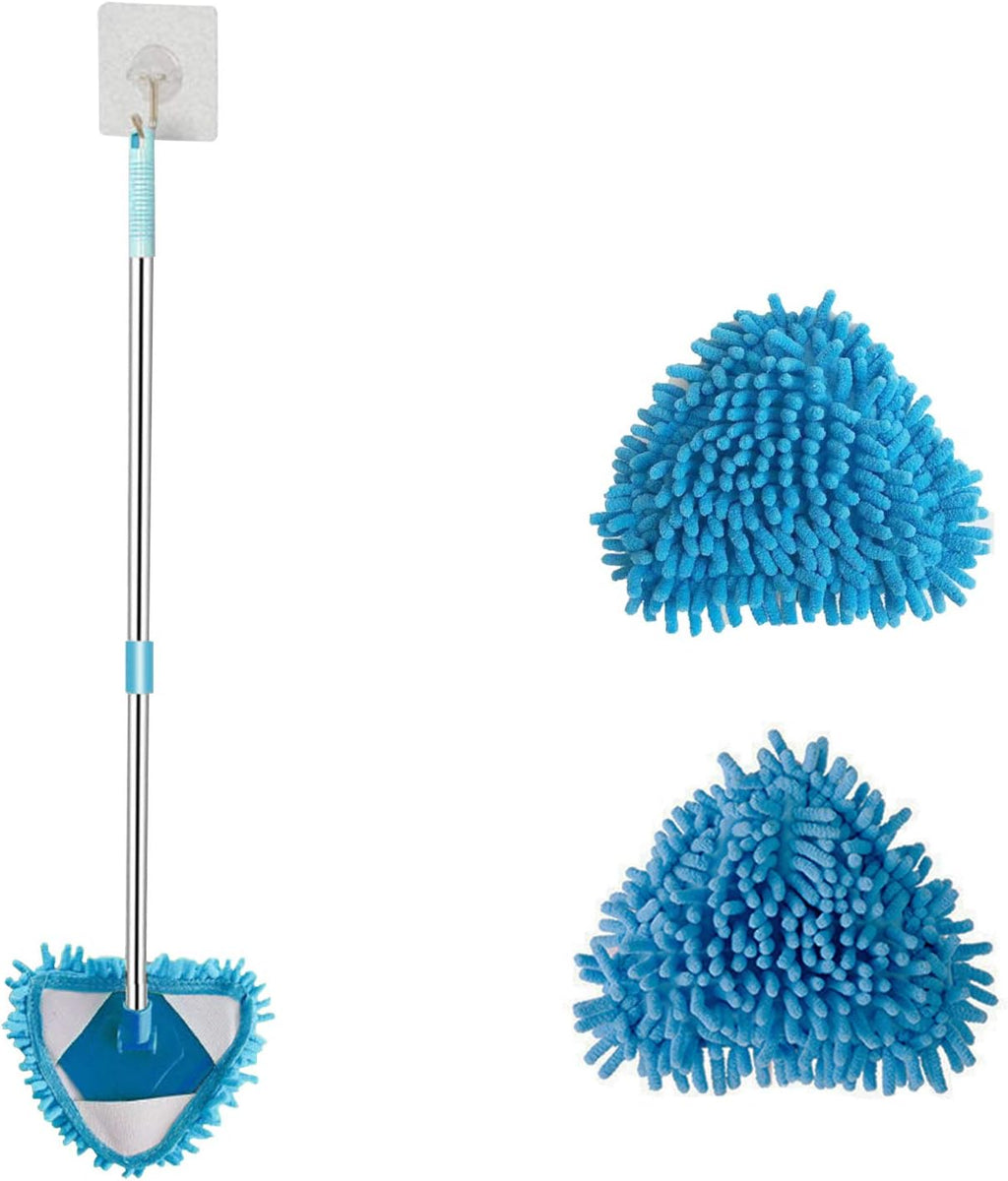 Triangle Cleaning Mop Multifunctional 180 Degree Rotating Microfiber Strong Water Absorption Household Used to Clean Roofs Walls Restroom Cars Corners Bathroom,1 x mop and 2 x Replacement Cloth Head