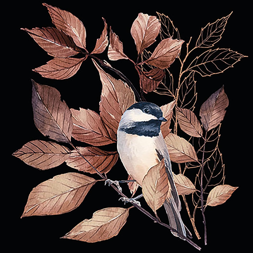 20-ct 13x13 Fall Bird Napkins Black Winter Napkins Christmas Animal Chickadee Decorative for Decoupage