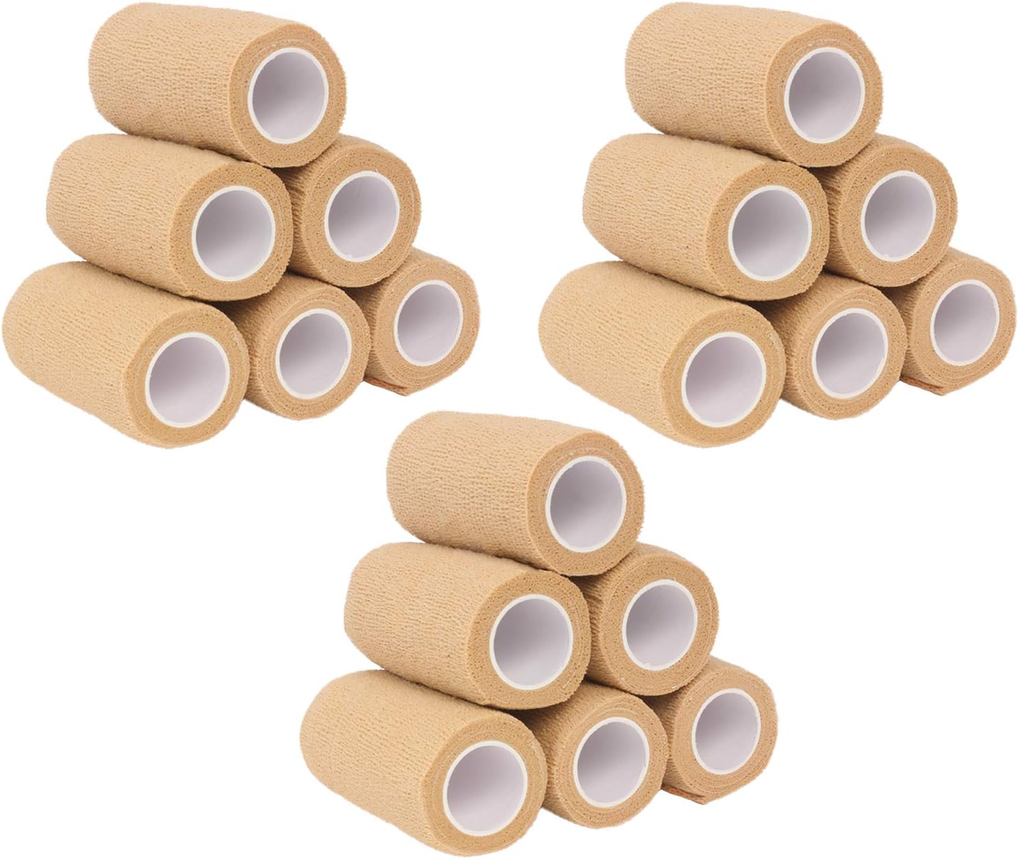Ever Ready First Aid Self Adherent Cohesive Wrap Bandages, 4 inches x 5 Yards for First Aid, Sprains, Swelling, Sports, Pets, Tan – 18 Count