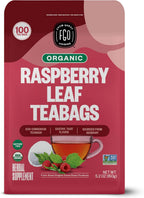 FGO Organic Red Raspberry Leaf Tea Bags, 100 Eco-Conscious Tea Bags, Caffeine Free, Imported from Germany, Reseable Bag, Packaging May Vary (Pack of 1)