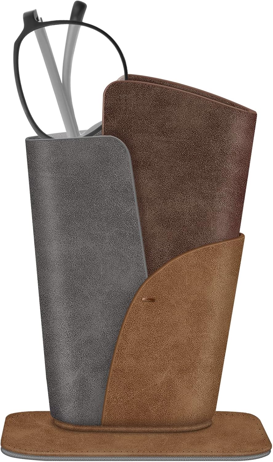 Fintie Eyeglasses Holder - Anti-scratch Premium Vegan Leather Glasses Stand Case for Desk or Nightstand, Vintage Brown