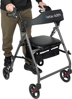Foldable Rollator Walker with Seat for Seniors, Easy Folding & One-Hand Carry, Walkers for Seniors-All-Terrain Wheels, Height Adjustable Lightweight Rolling Walker for Elderly, Grey
