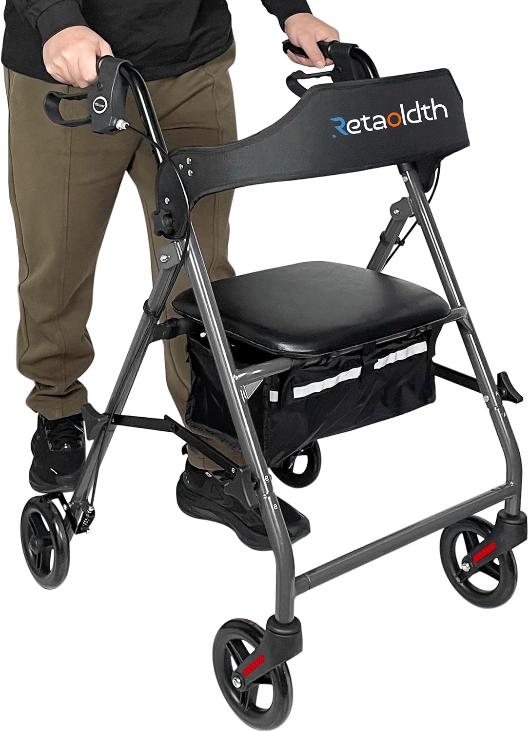 Foldable Rollator Walker with Seat for Seniors, Easy Folding & One-Hand Carry, Walkers for Seniors-All-Terrain Wheels, Height Adjustable Lightweight Rolling Walker for Elderly, Grey
