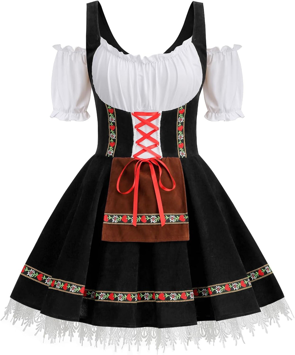 Colorful House Womens Oktoberfest Costume, Velvet German Bavarian Dress for Halloween Carnival