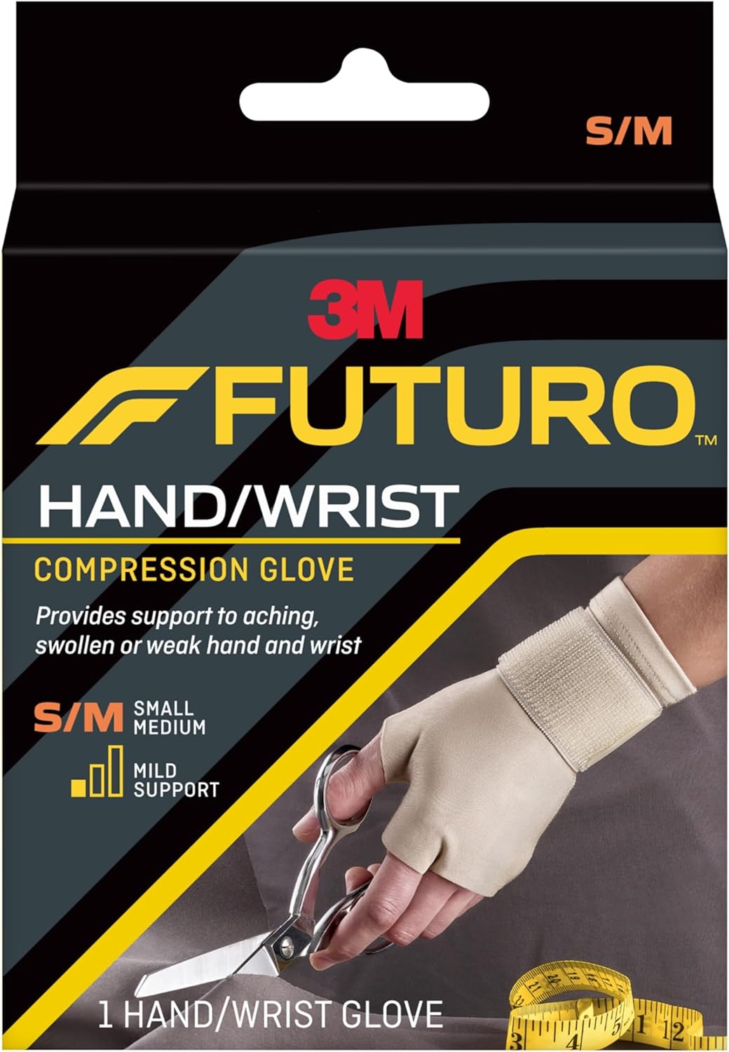 FUTURO Compression Glove, Provides Mild Support to Aching, Weak Hands and Wrists, S/M