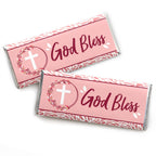 Big Dot of Happiness Pink Elegant Cross - Candy Bar Wrapper Girl Religious Party Favors - Set of 24