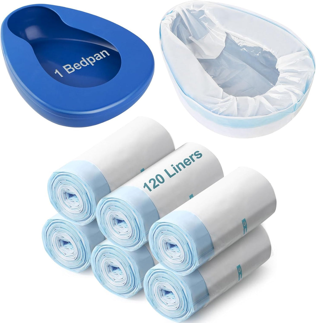 Bedpan Set with 120 Disposable Liners - These bedpans are Comfortable for Both Women and Men and are Made of Thick, Oversized, Heavy-Duty PP Material