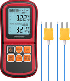 Kamtop Digital Thermometer, Dual Channel Thermometer with Two K Type Thermocouple Probes, High Temperature Meter Dual Measurement Meter Sensor Backlight LCD for K/J/T/E/R/S/N Type
