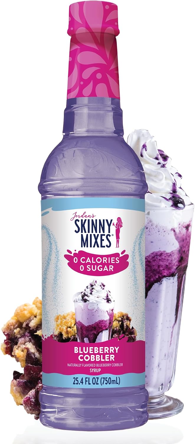 Jordan's Skinny Mixes Sugar Free Coffee Syrup, Blueberry Cobbler Coffee Flavoring Syrup, Zero Calorie Drink Mix for Lattes, Baking, Protein Shake or Cocktail, Dairy & Gluten Free, Kosher, 25.4 Fl Oz