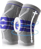 Knee Brace Compression Sleeve for Knee Pain Wraps Patella Stabilizer with Silicone Gel Spring Support, Hinged Kneepads Protector for Meniscus Tear Arthritis Men Women