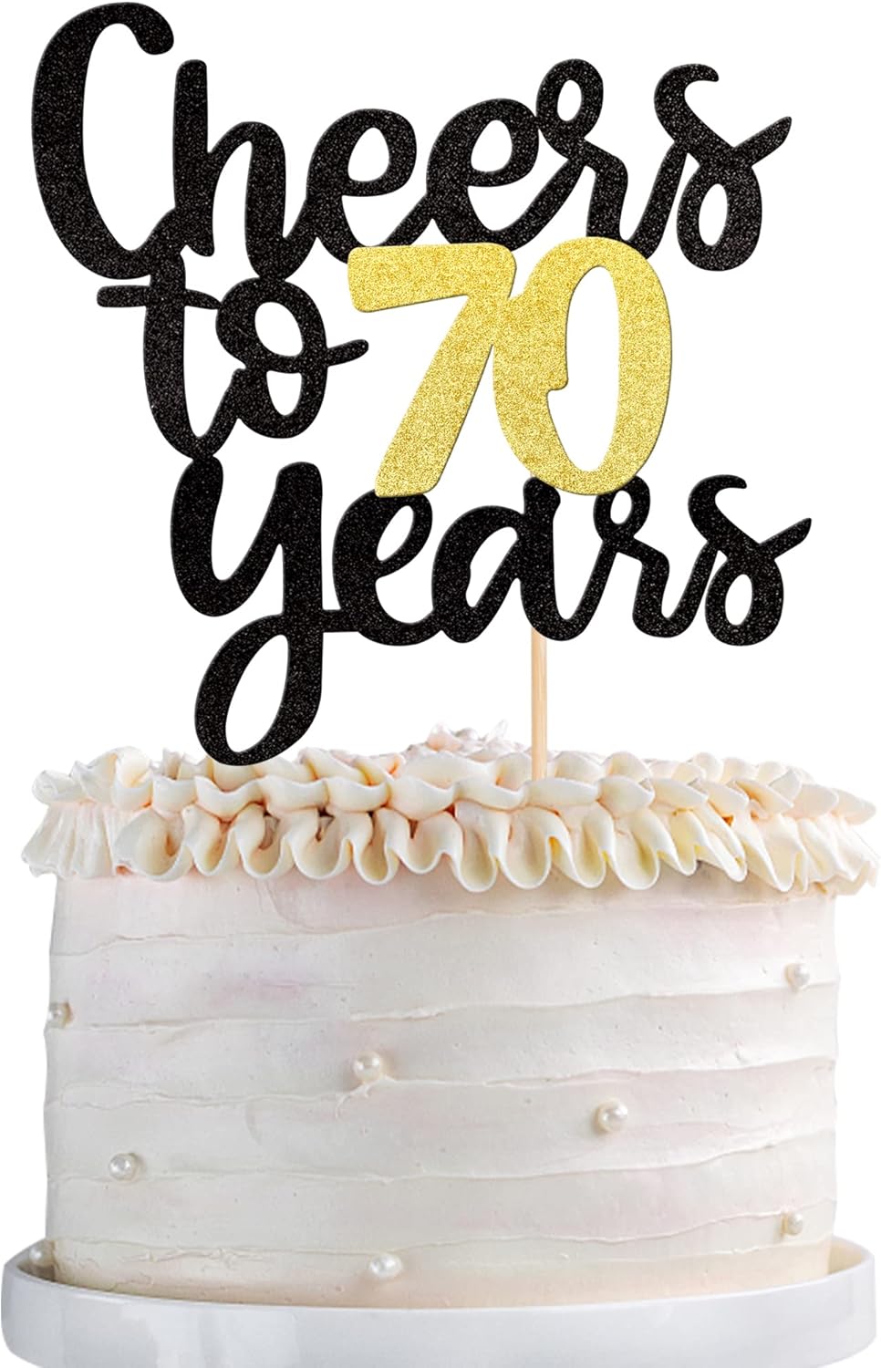 Cheers to 70 Years Cake Topper - Black and Gold Glitter Assembled Birthday Cake Pick - Happy 70th Cake Decoration for Anniversary and Seventy Birthday Party Supplies (1 Pack)