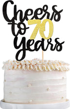 Cheers to 70 Years Cake Topper - Black and Gold Glitter Assembled Birthday Cake Pick - Happy 70th Cake Decoration for Anniversary and Seventy Birthday Party Supplies (1 Pack)