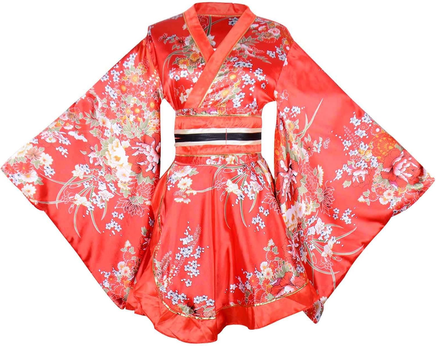 Kimono Costume Adult Japanese Geisha Floral Patten Gown Blossom Bathrobe Sleepwear With Obi Belt