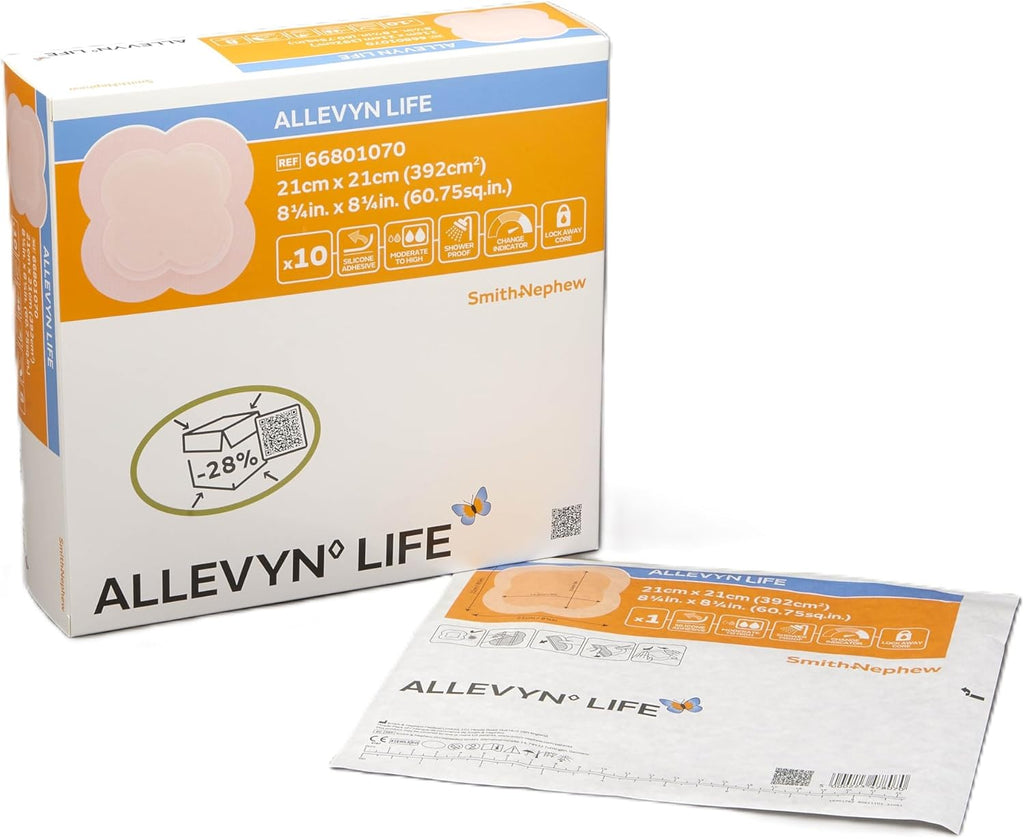 ALLEVYN Life Foam Dressing with Adhesive Border 66801070 8.25X8.25 Inch, Pack of 10