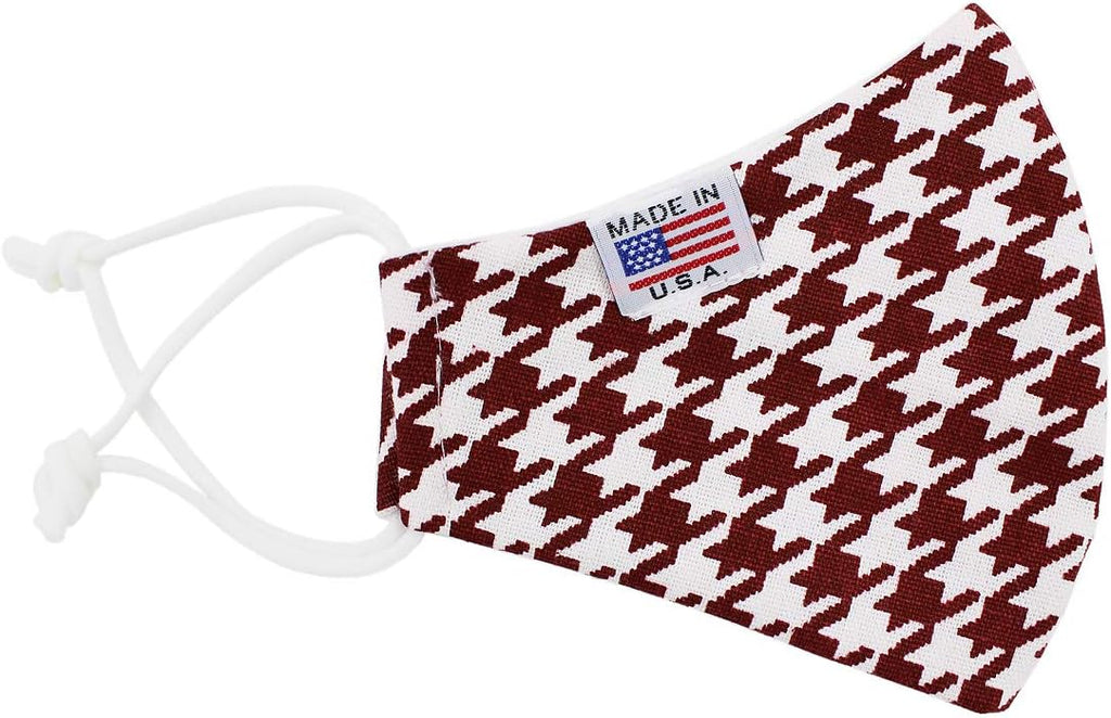 TrendsBlue Made in USA Adult Kid 3 Layers Cotton Reusable Washable Face Mask Cover (Women's, Burgundy Houndstooth)