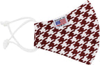 TrendsBlue Made in USA Adult Kid 3 Layers Cotton Reusable Washable Face Mask Cover (Women's, Burgundy Houndstooth)