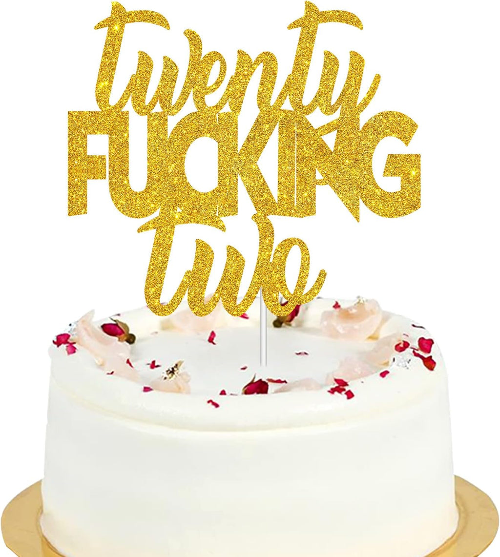 Twenty-two Glitter Gold Happy Birthday Cake Topper - 22 Years Old Birthday Anniversary Party Decorations 22nd Birthday Party Supplies For Adult