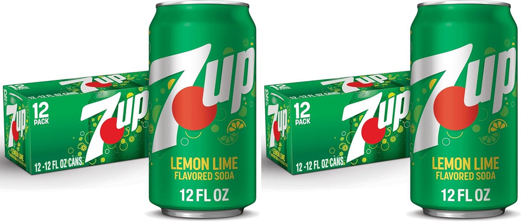 7UP Lemon Lime Soda, Naturally Flavored and Caffeine Free, 12 fl. oz. Cans, 12 Pack (Pack of 2)