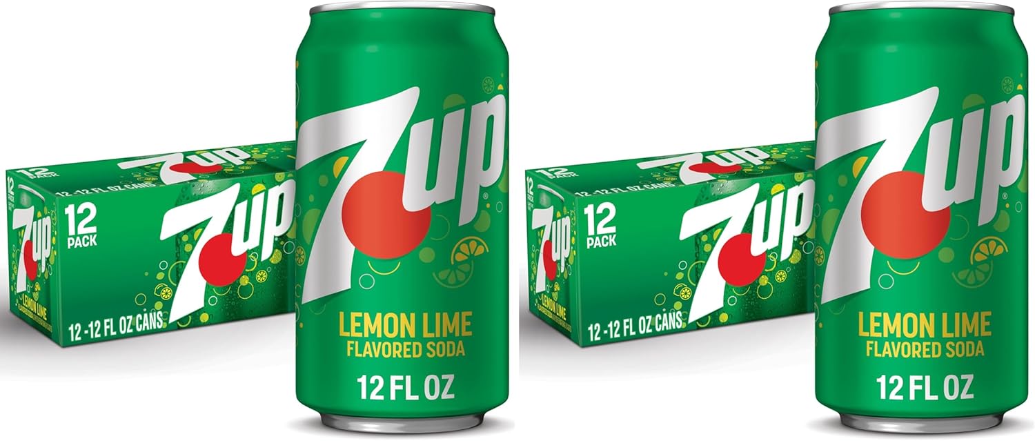 7UP Lemon Lime Soda, Naturally Flavored and Caffeine Free, 12 fl. oz. Cans, 12 Pack (Pack of 2)