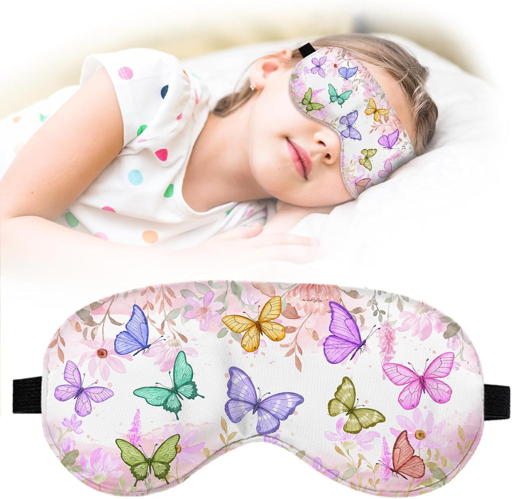 Cute Cartoon Sleep Mask for Kids Gift,Kids Sleep Mask for Girls Boys,Teen Sleeping Masks with Soft and Smooth Adjustable Strap,Color Butterfly