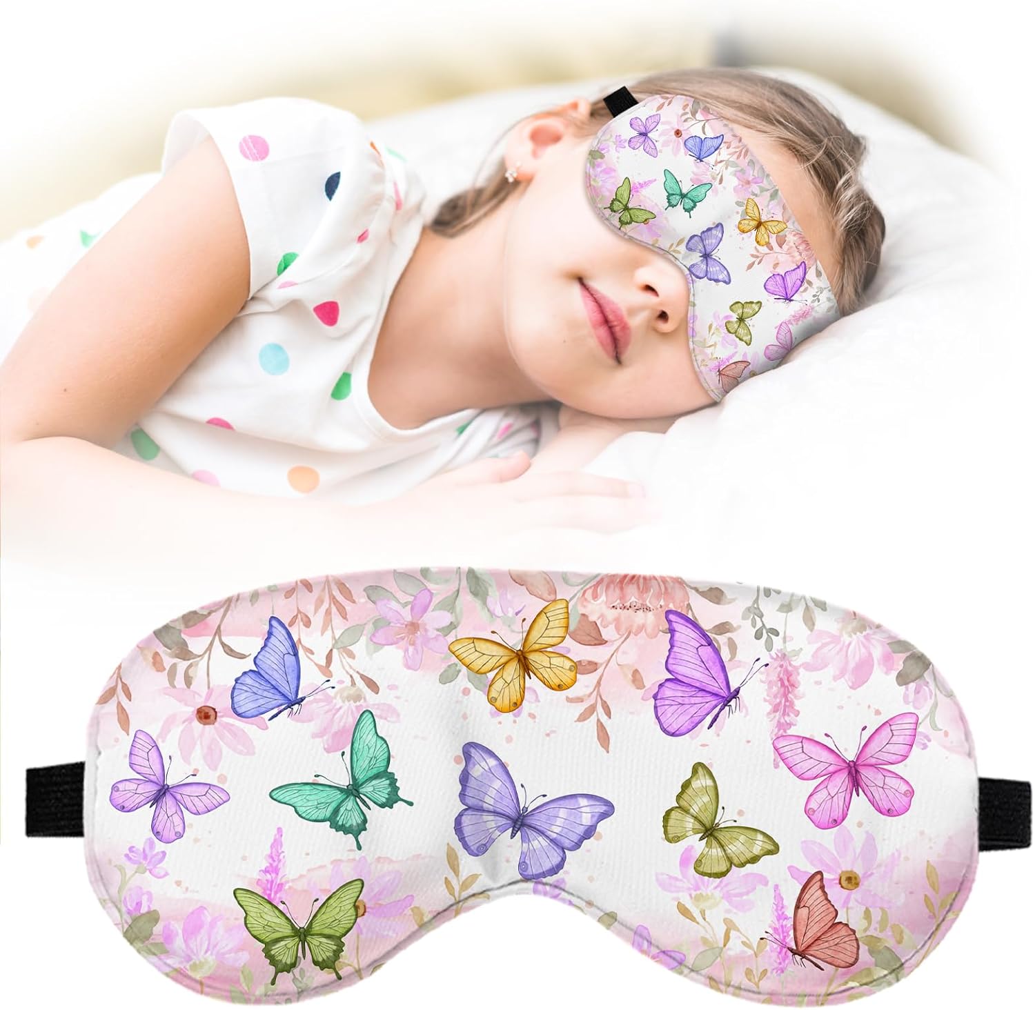 Cute Cartoon Sleep Mask for Kids Gift,Kids Sleep Mask for Girls Boys,Teen Sleeping Masks with Soft and Smooth Adjustable Strap,Color Butterfly