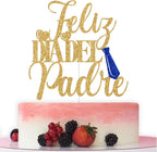Feliz Dia Del Padre Cake Topper, Happy Father's Day Cake Topper, Feliz Dia Papa, Happy Father's Day Party Decorations Supplies (Gold Glitter)