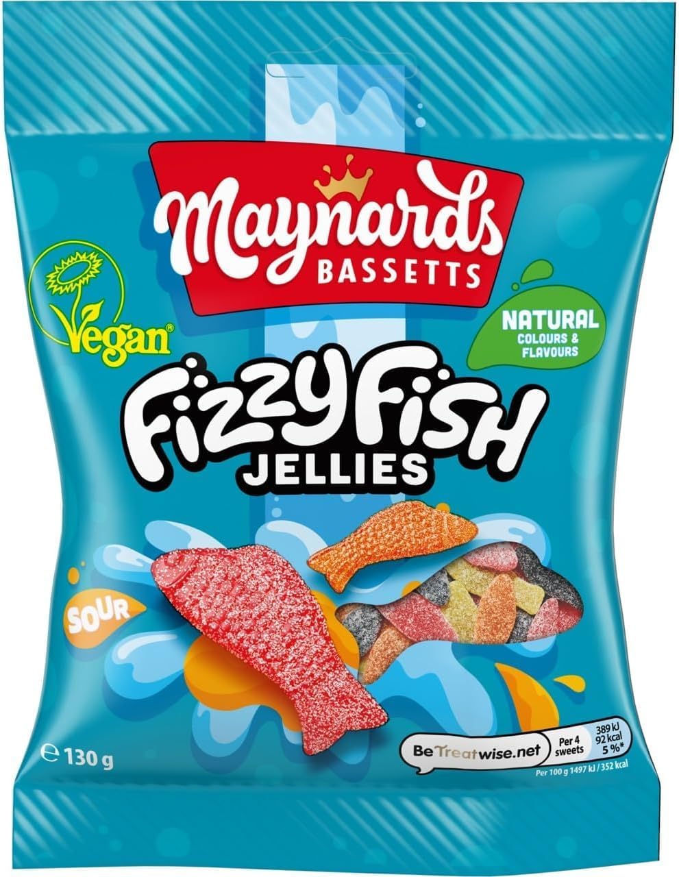 Maynards Bassetts Fizzy Fish 2 x130g | Fruit Flavoured Fizzy Gums | Fun Fish Shaped Sweets
