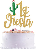 Gold Glitter First Fiesta Cake Topper, Uno/Taco Bout One/1st Fiesta, Mexican Themed Baby's 1st Birthday Party Decorations Supplies