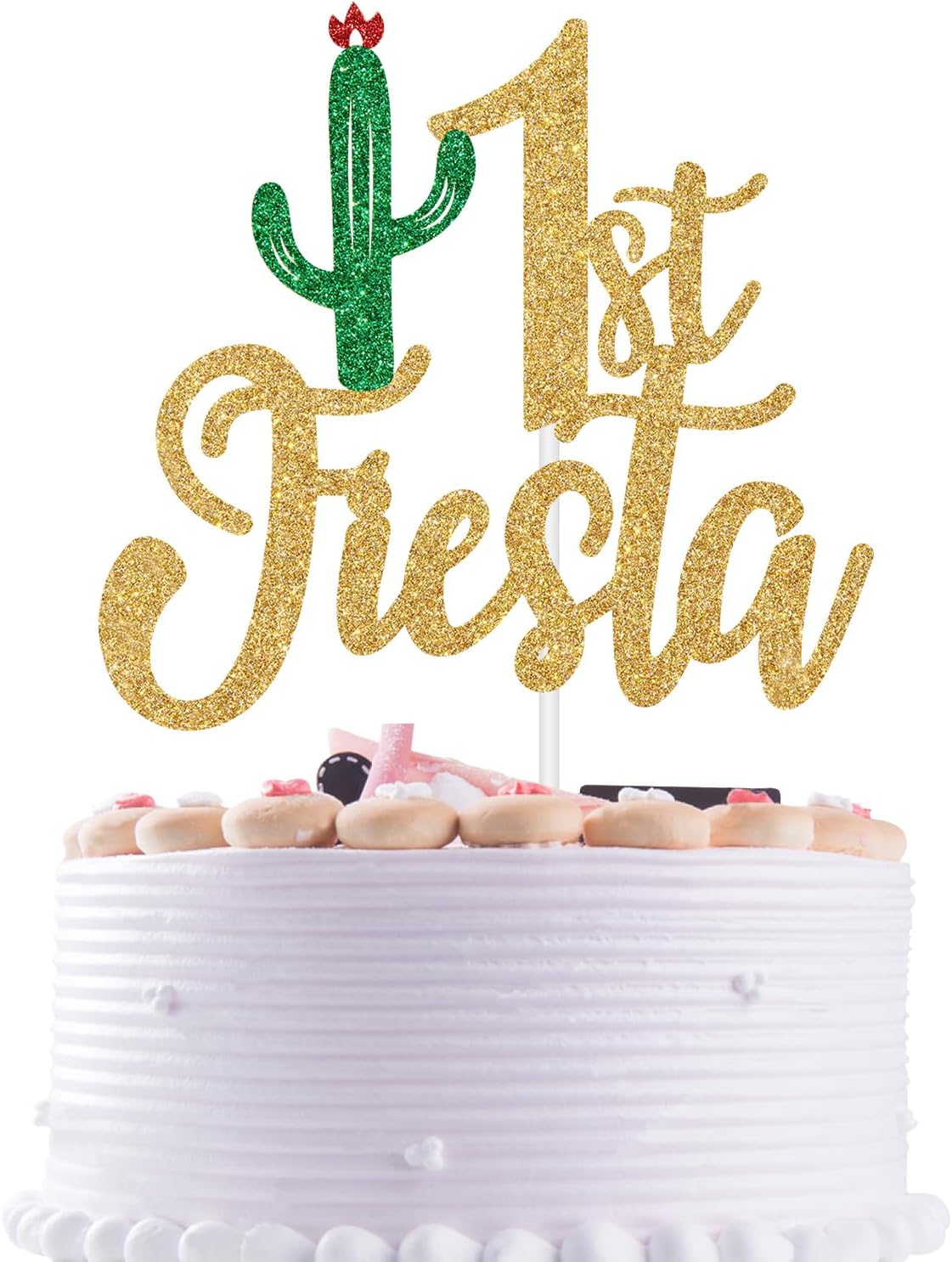 Gold Glitter First Fiesta Cake Topper, Uno/Taco Bout One/1st Fiesta, Mexican Themed Baby's 1st Birthday Party Decorations Supplies