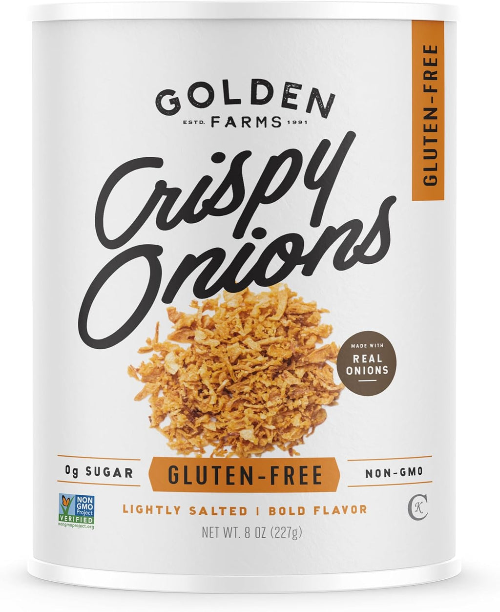 Golden Farms Crispy Fried Onions - Kosher, Vegan, NON-GMO, Gluten Free - 16 Oz (Two Pack, 8oz each) Great on Salads, Burgers and Green Bean Casseroles