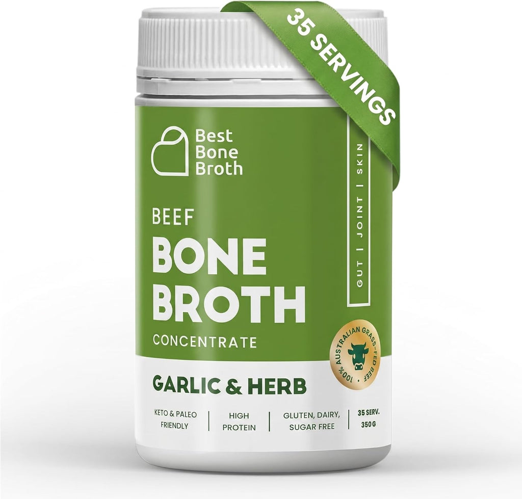 Grass-Fed Beef Bone Broth Concentrate with Garlic Herb | Help Improve Joints, Skin, & Gut | Liquid Collagen Amino Acids | Keto, High Protein, Gluten Free | 35 Servings / 2.25 Gallons | Australian Beef